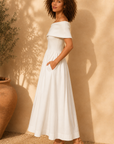 White Marjorie Off Shoulder Midi Dress