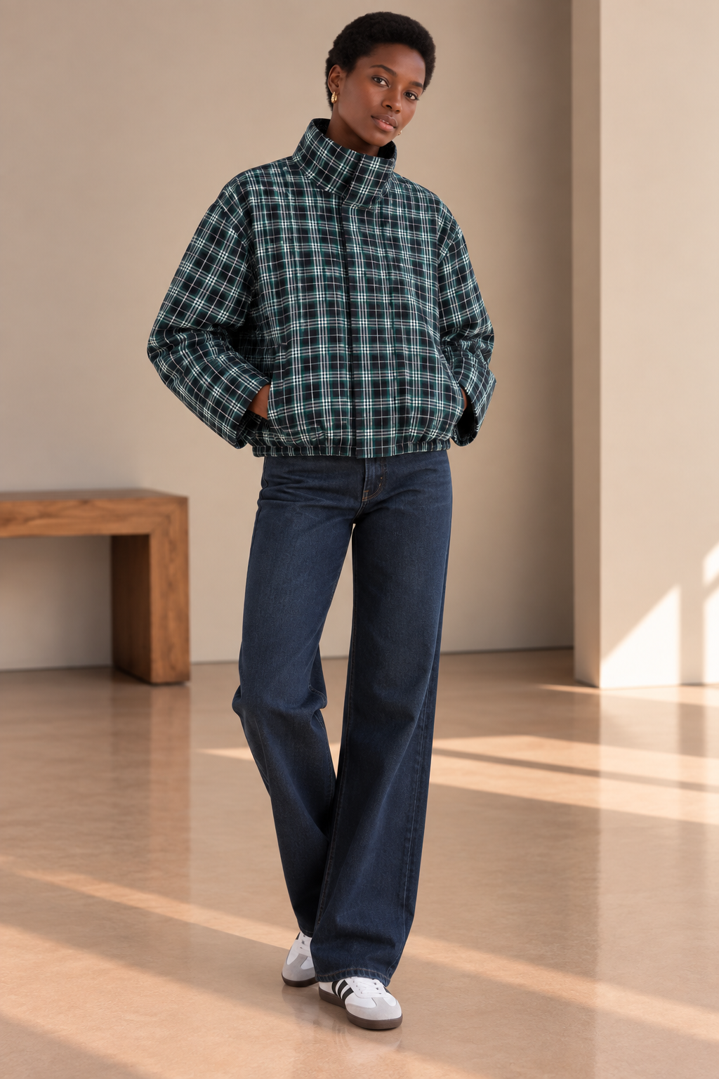 Black &amp; Green Plaid Cooper Jacket