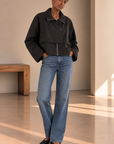 Black Jana High Neck Drawstring Jacket