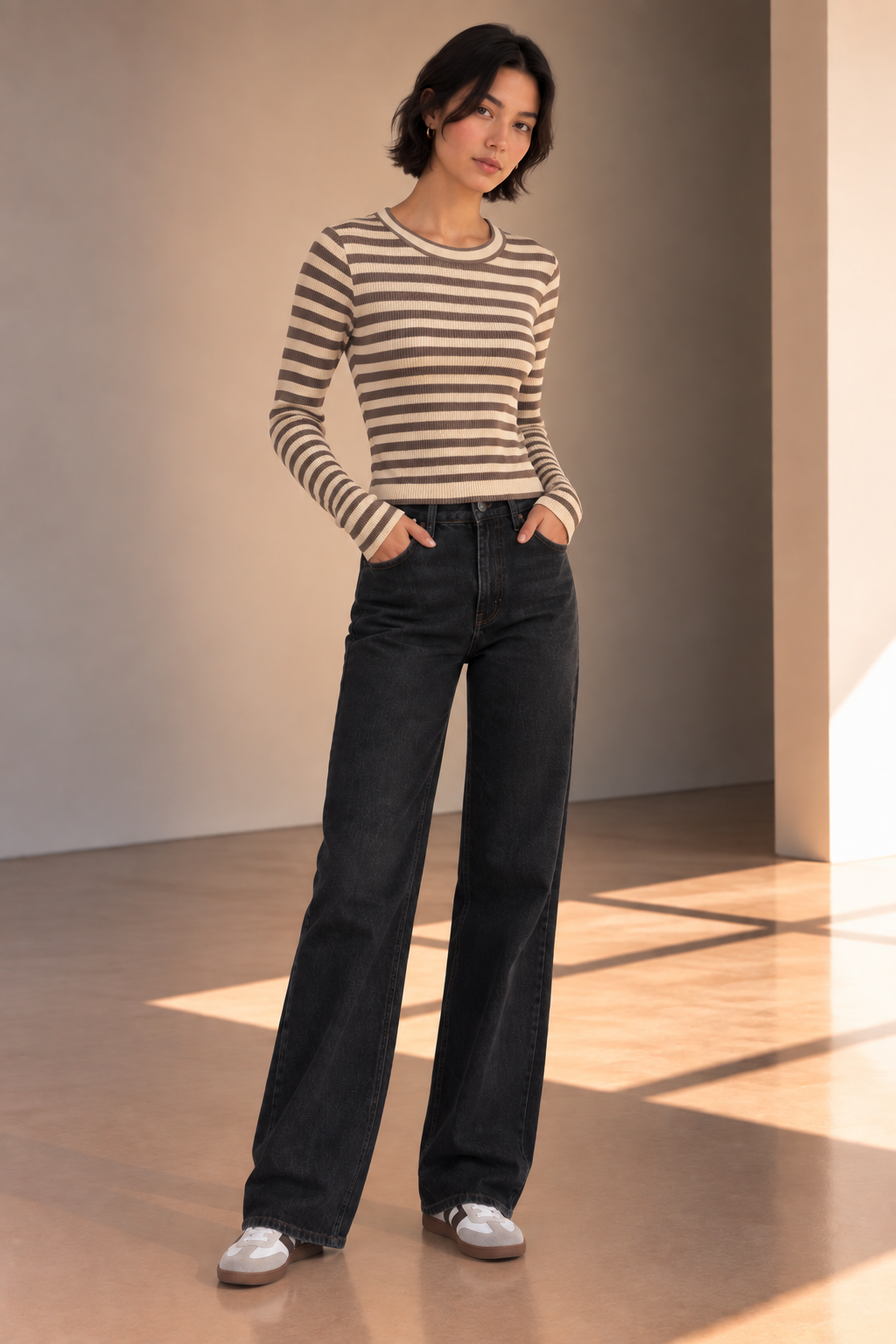 Light Coco Stripe Solana Long Sleeve Top