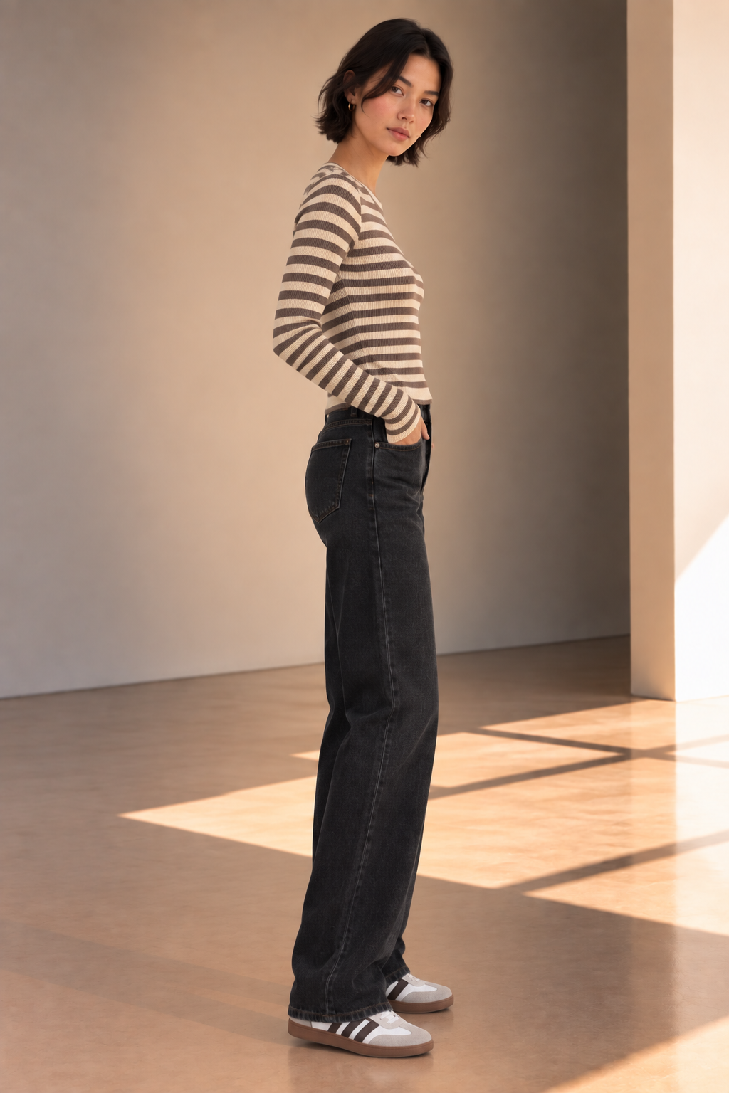 Light Coco Stripe Solana Long Sleeve Top