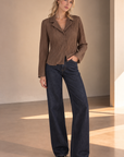 Brown Elara Button Down Long Sleeve Top