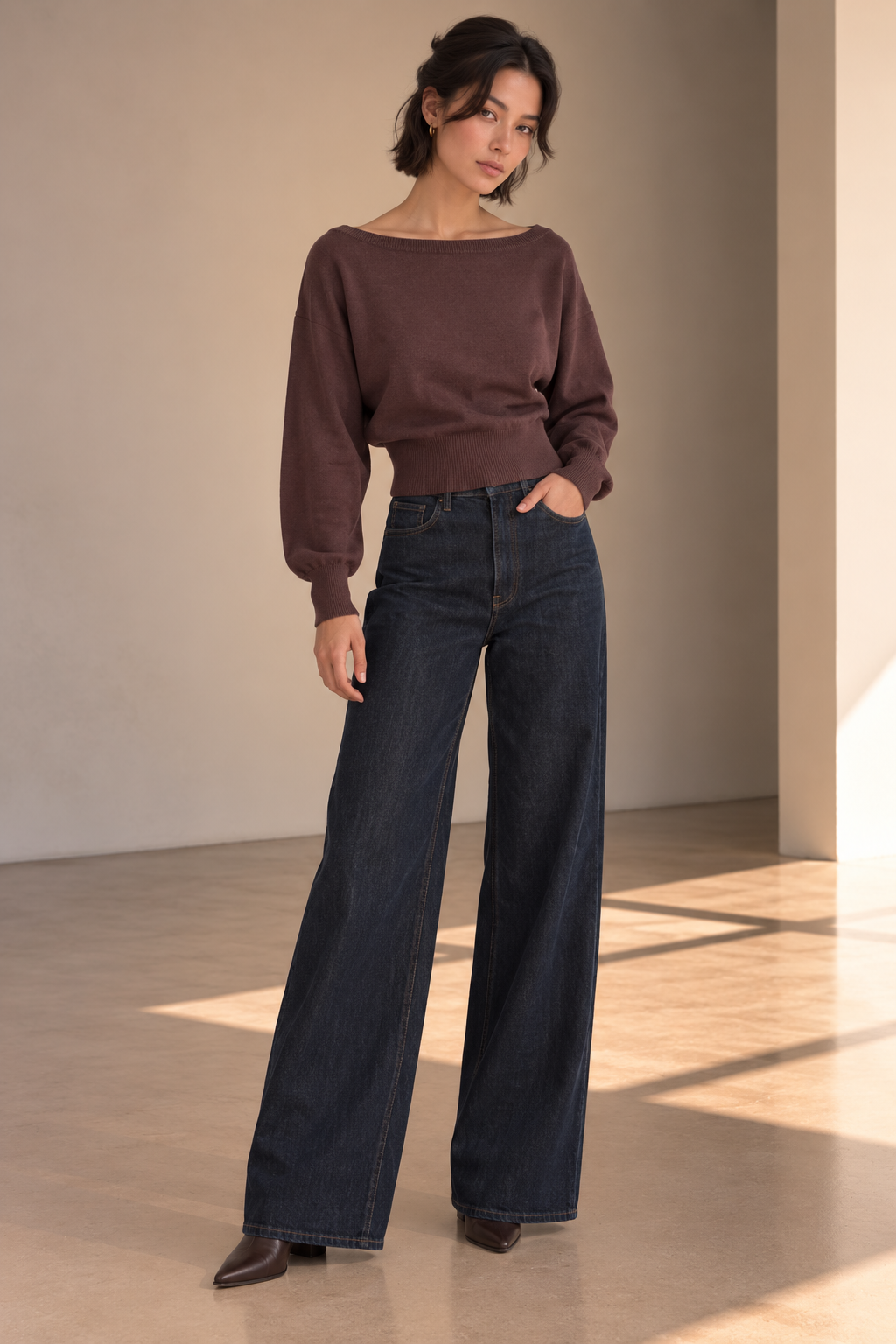 Dark Brown Aurora Off Shoulder Sweater