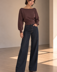 Dark Brown Aurora Off Shoulder Sweater