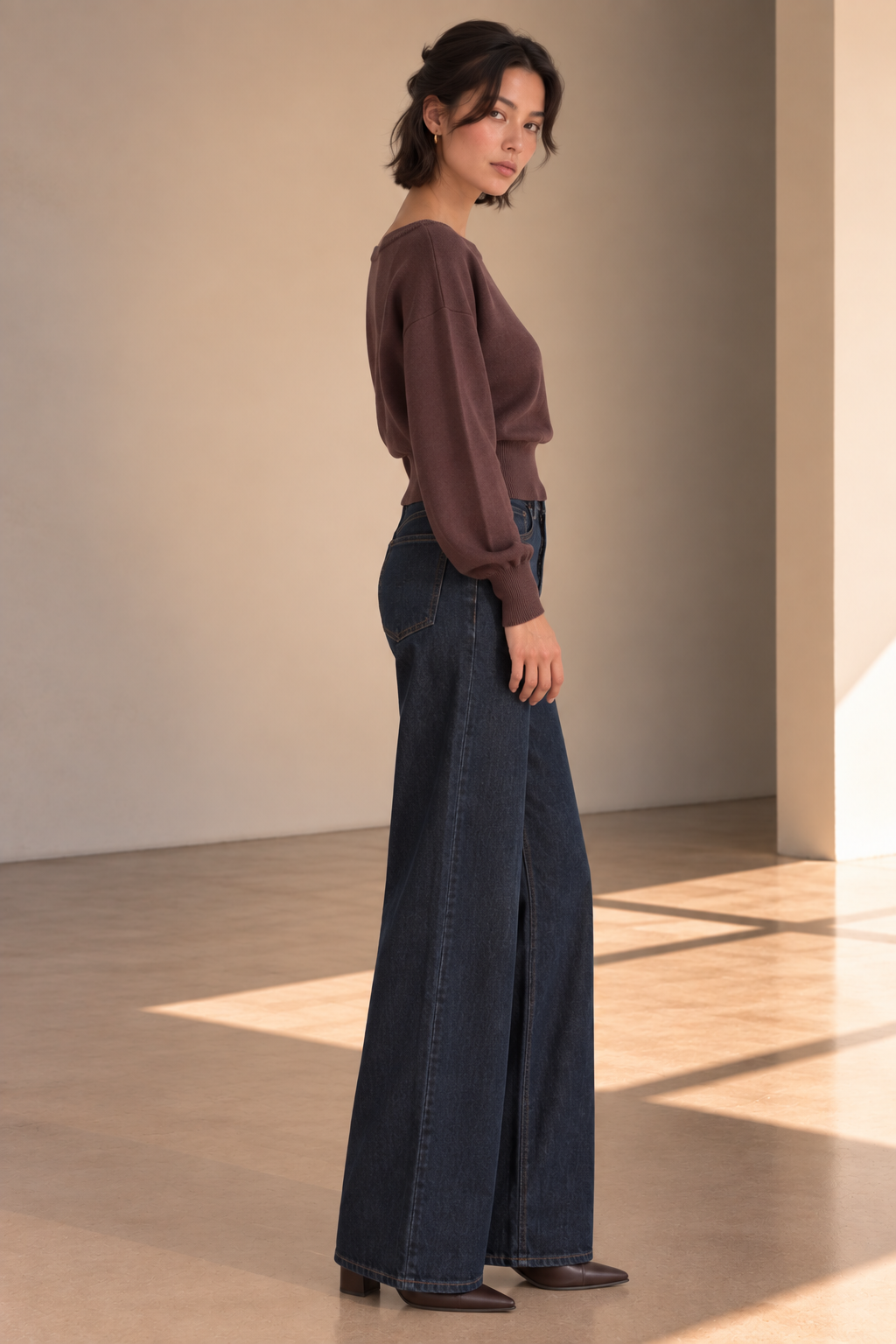 Dark Brown Aurora Off Shoulder Sweater