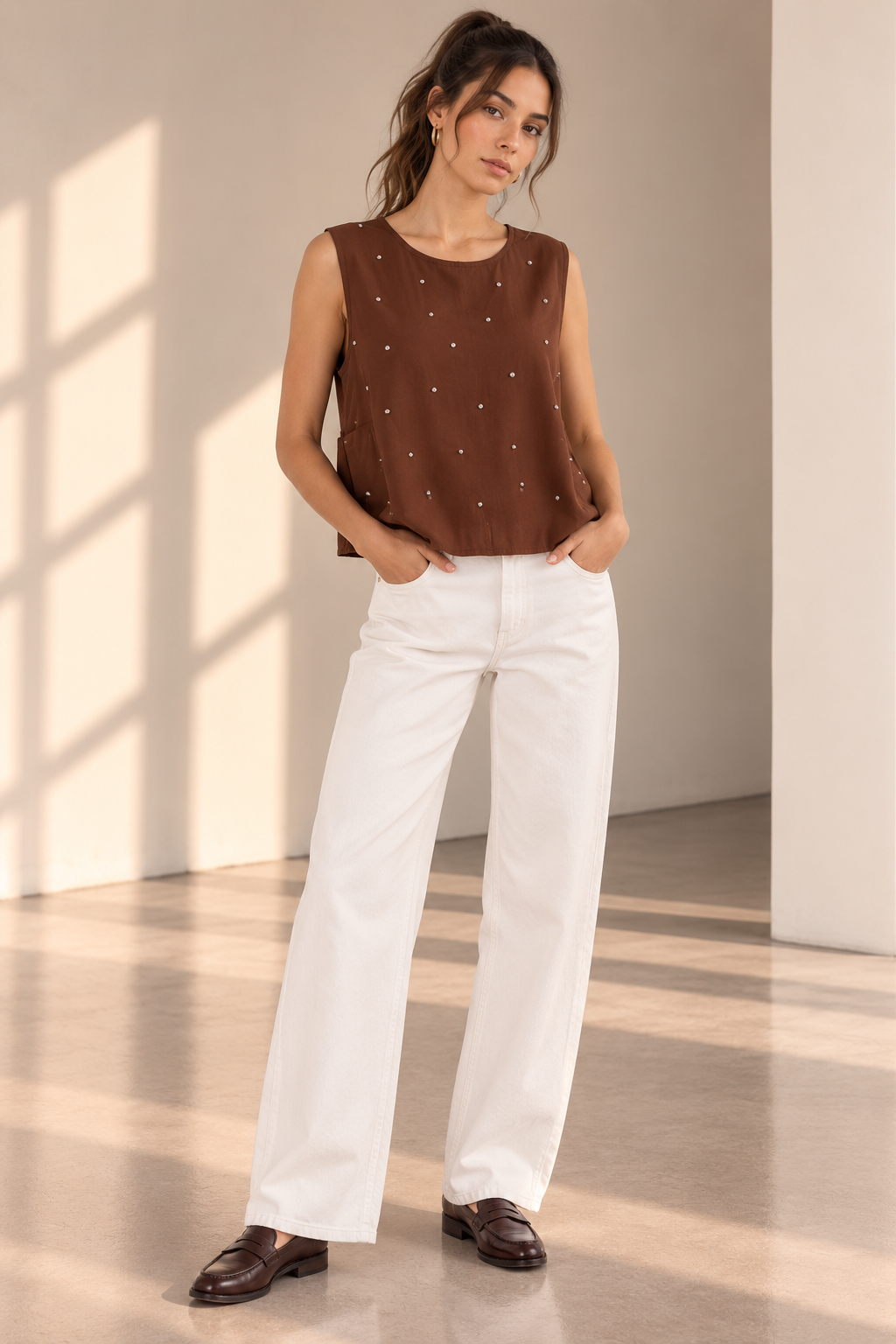 Burnt Cocoa Margo Embellished Shell Top