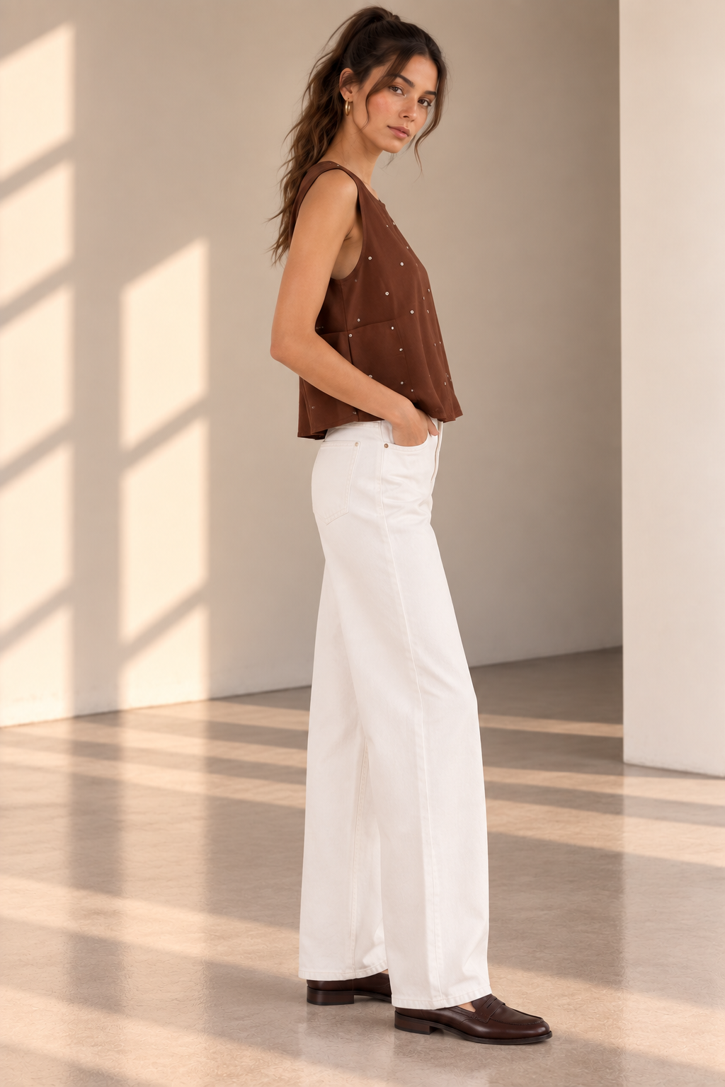 Burnt Cocoa Margo Embellished Shell Top