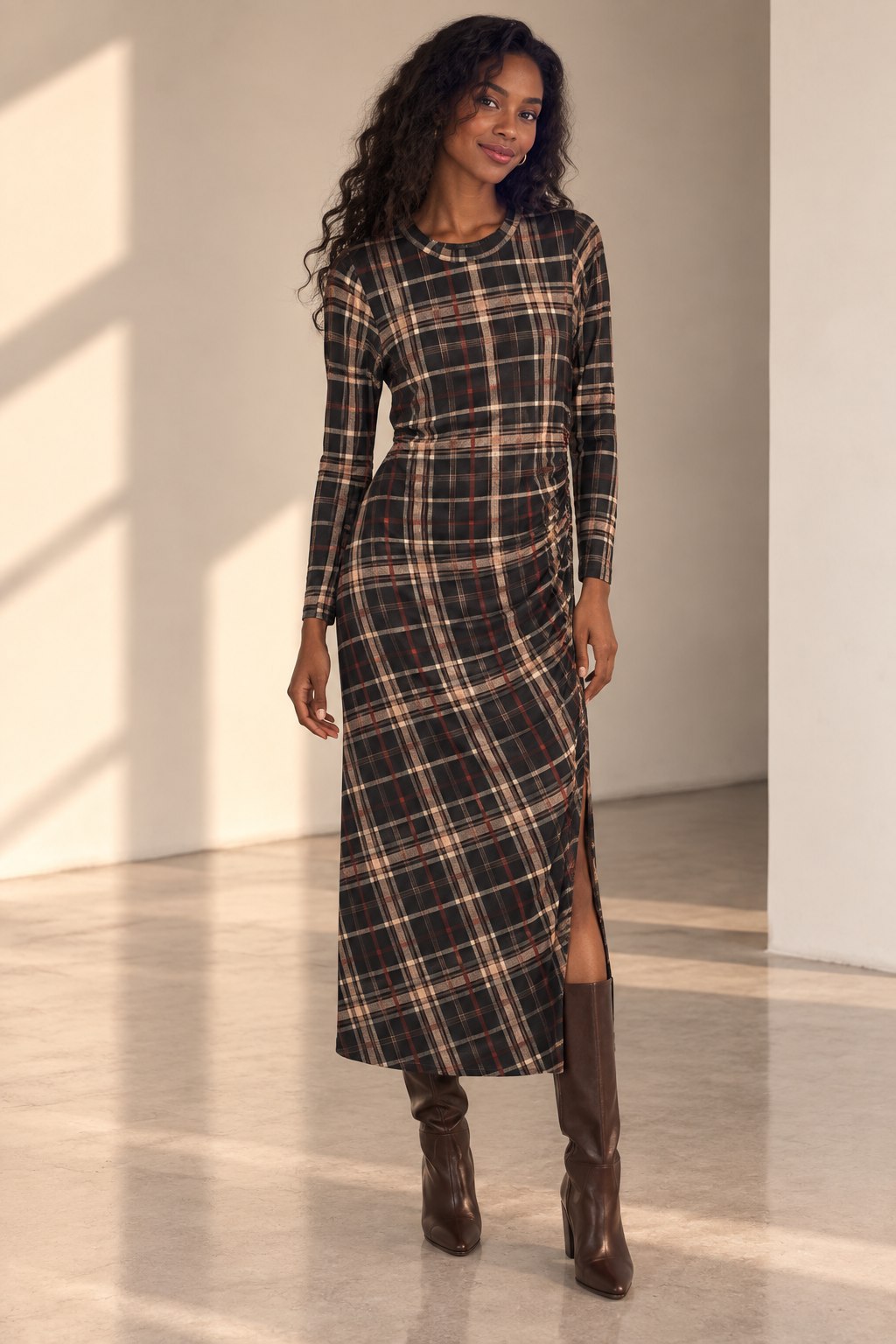 Cinder Plaid Easy Autumn Mesh Dress