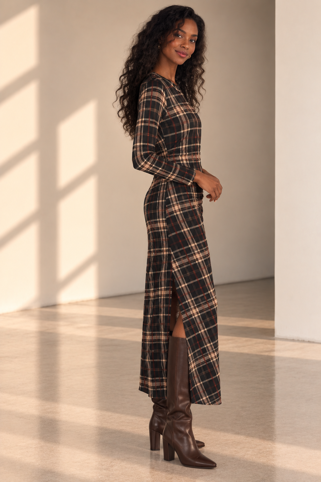 Cinder Plaid Easy Autumn Mesh Dress
