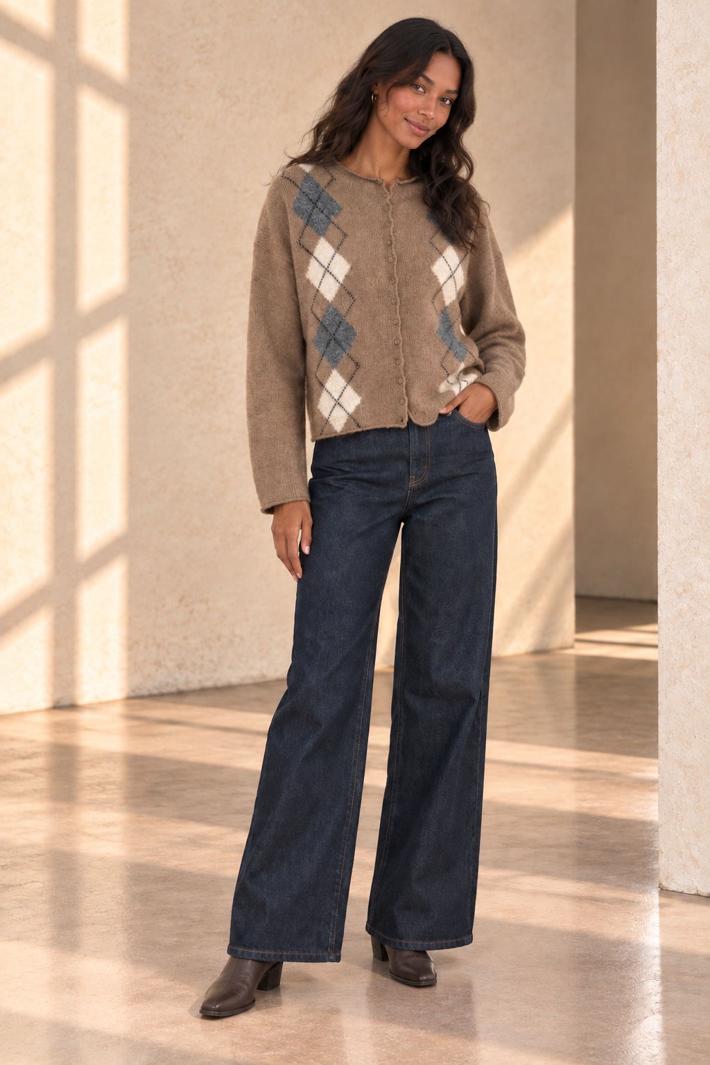 Taupe Argyle Sweater