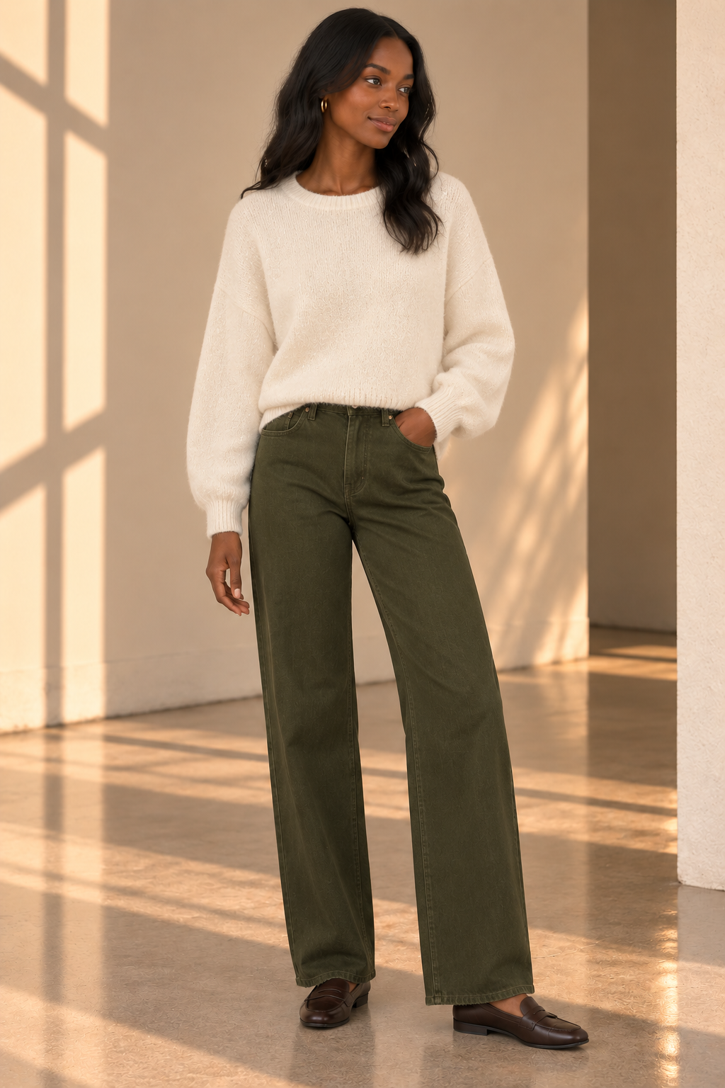 TNOLV - TUSCAN OLIVE Meg High Rise Fab AB Wide Leg