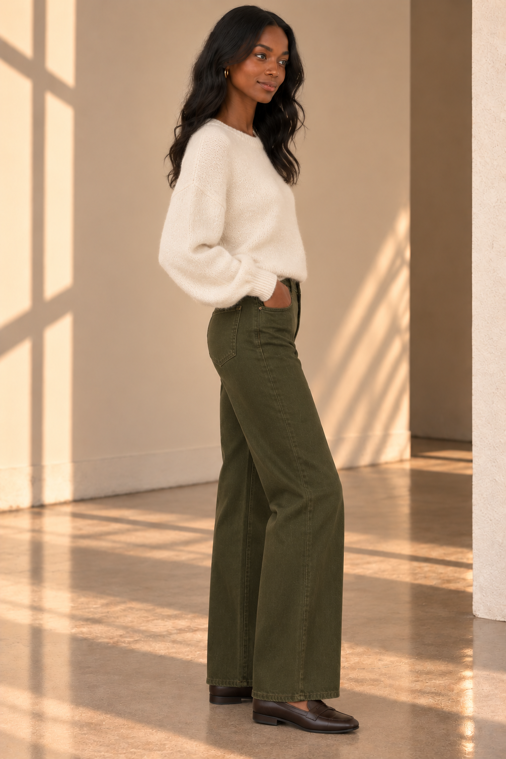 TNOLV - TUSCAN OLIVE Meg High Rise Fab AB Wide Leg