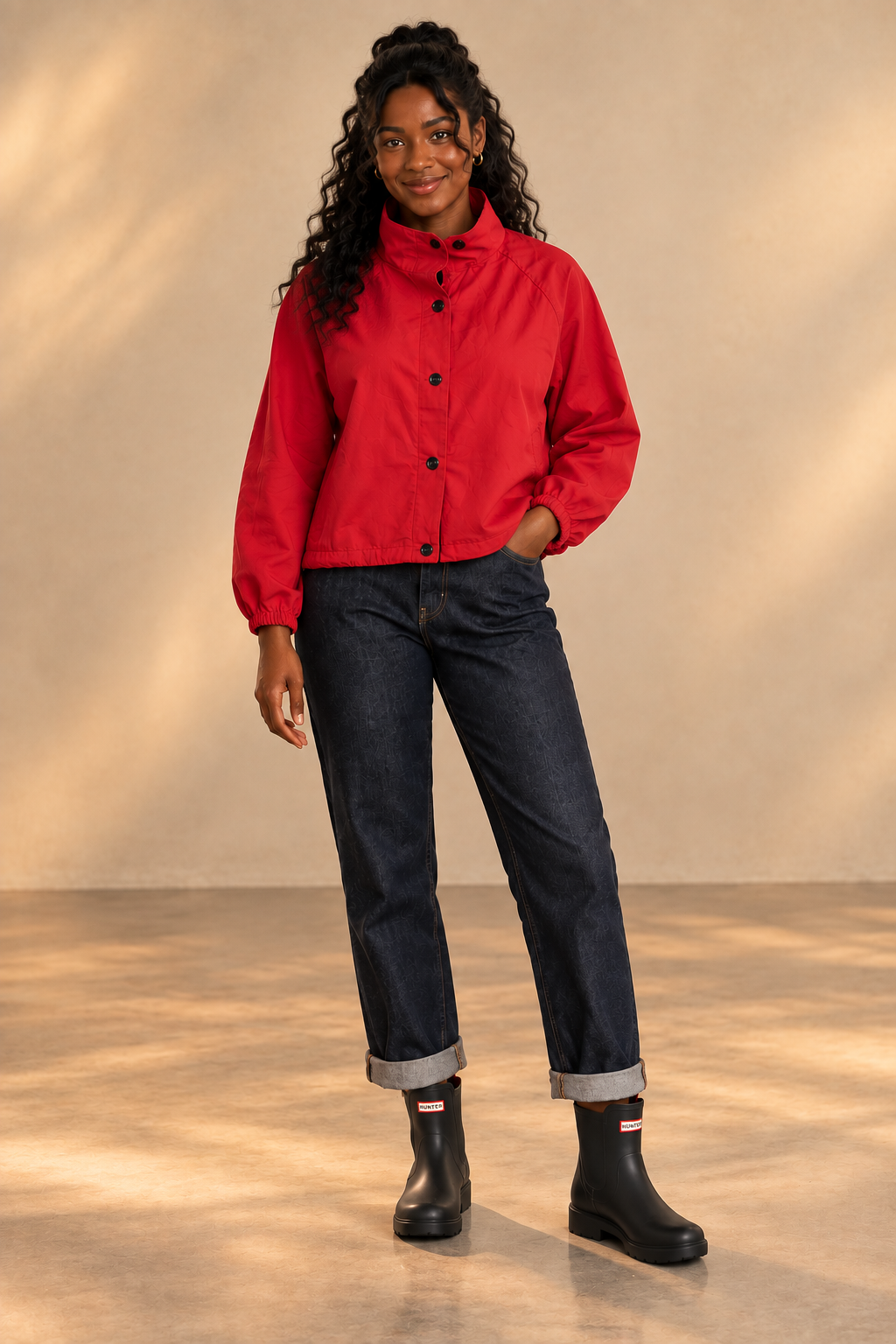 RED High Neck Button-Up Jacket