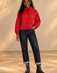 RED High Neck Button-Up Jacket