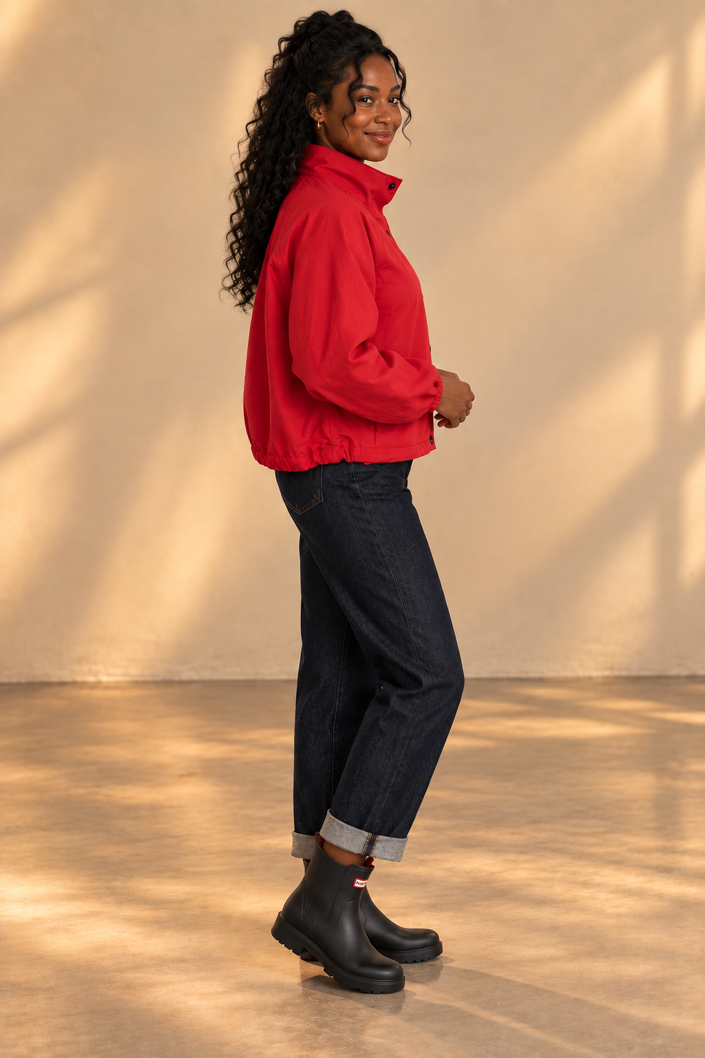 RED High Neck Button-Up Jacket