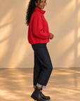 RED High Neck Button-Up Jacket