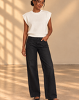WHITE Round Neck Cap Short Sleeve Knit Top