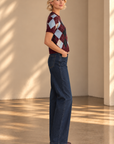 Burgundy Multi Bria Argyle Knit Top