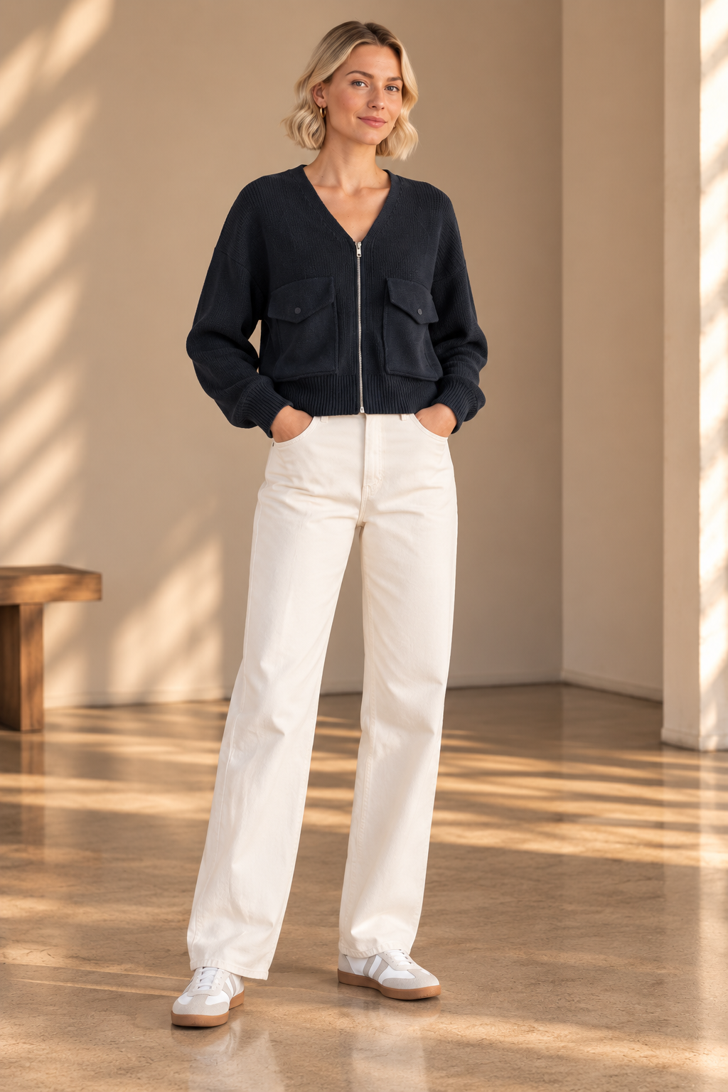 NAVY Utility Pocket Knit Zip-Up Cardigan