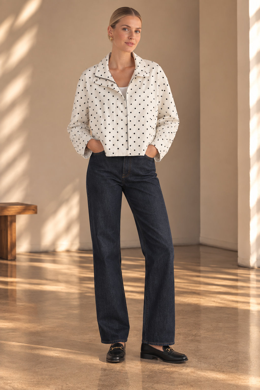 POLKA DOT Polka Dot High Neck Drawstring Pullover Jacket