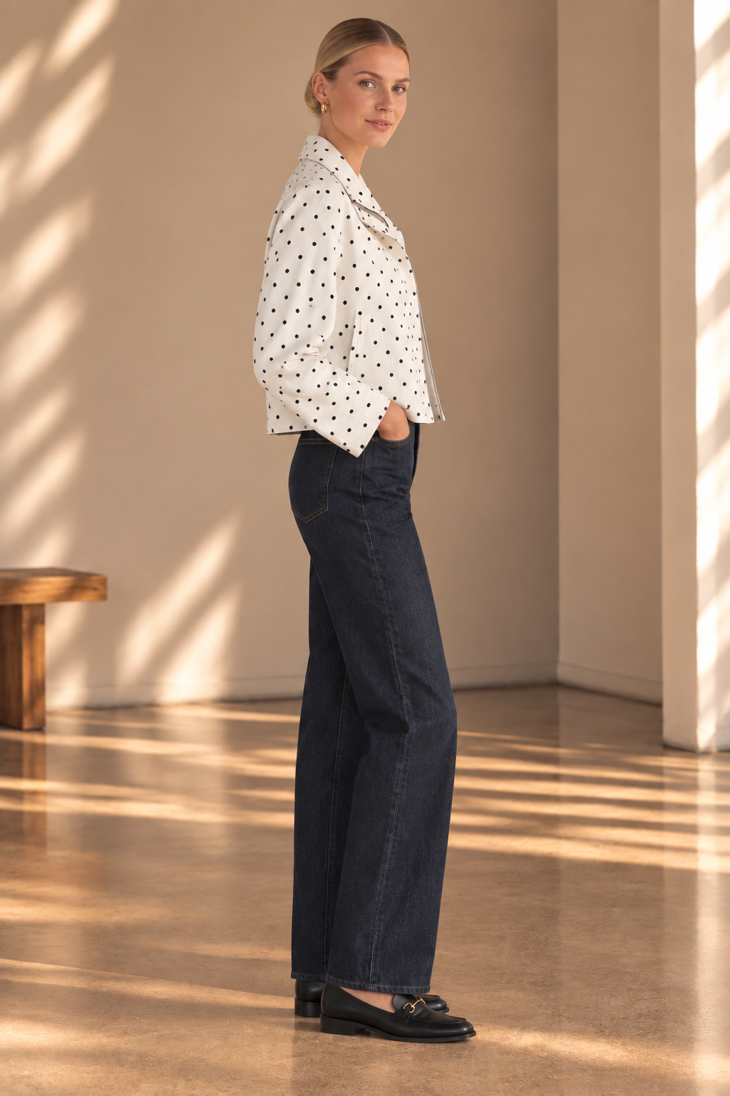 POLKA DOT Polka Dot High Neck Drawstring Pullover Jacket