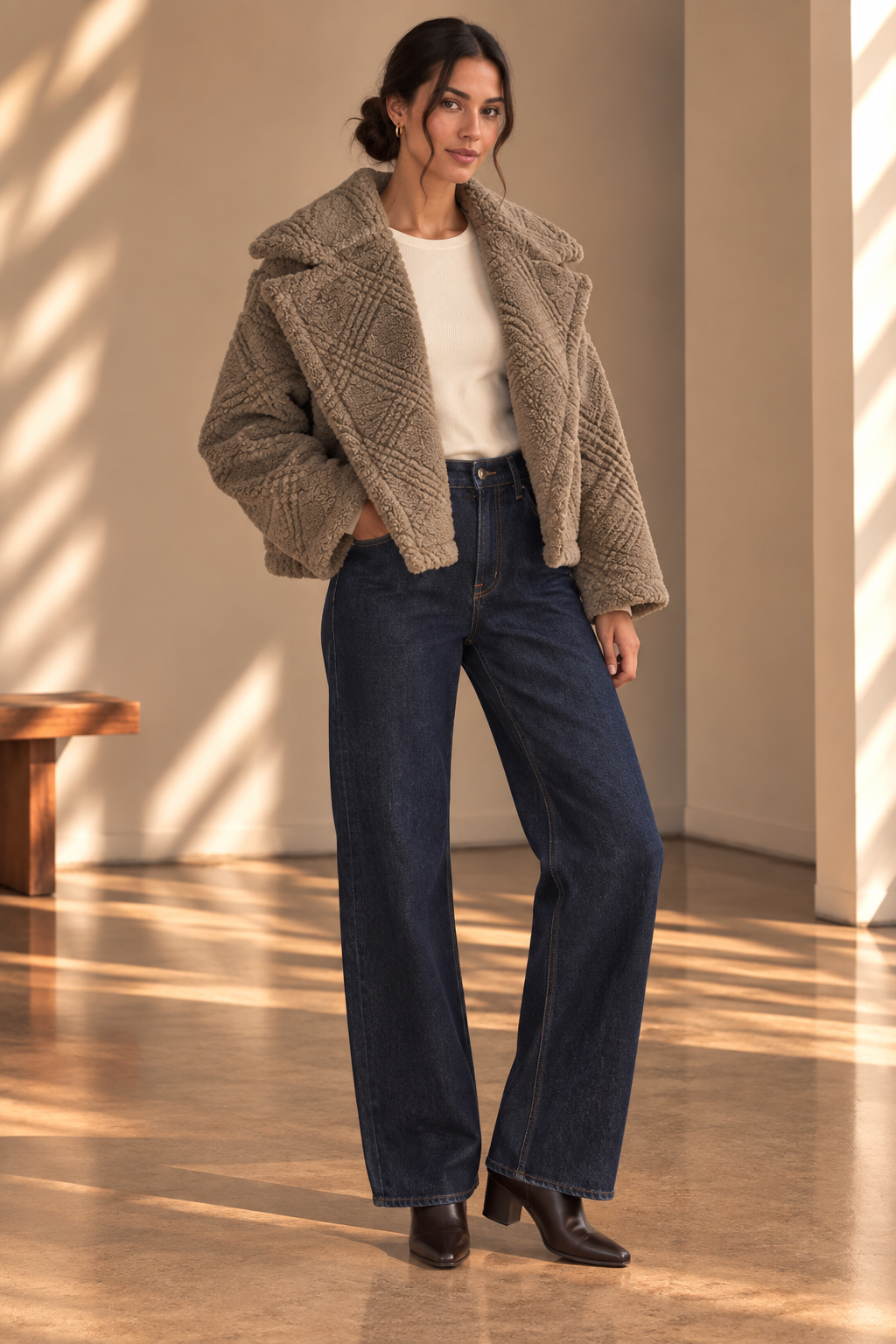 Taupe Grove Textured Vegan Fur Jacket