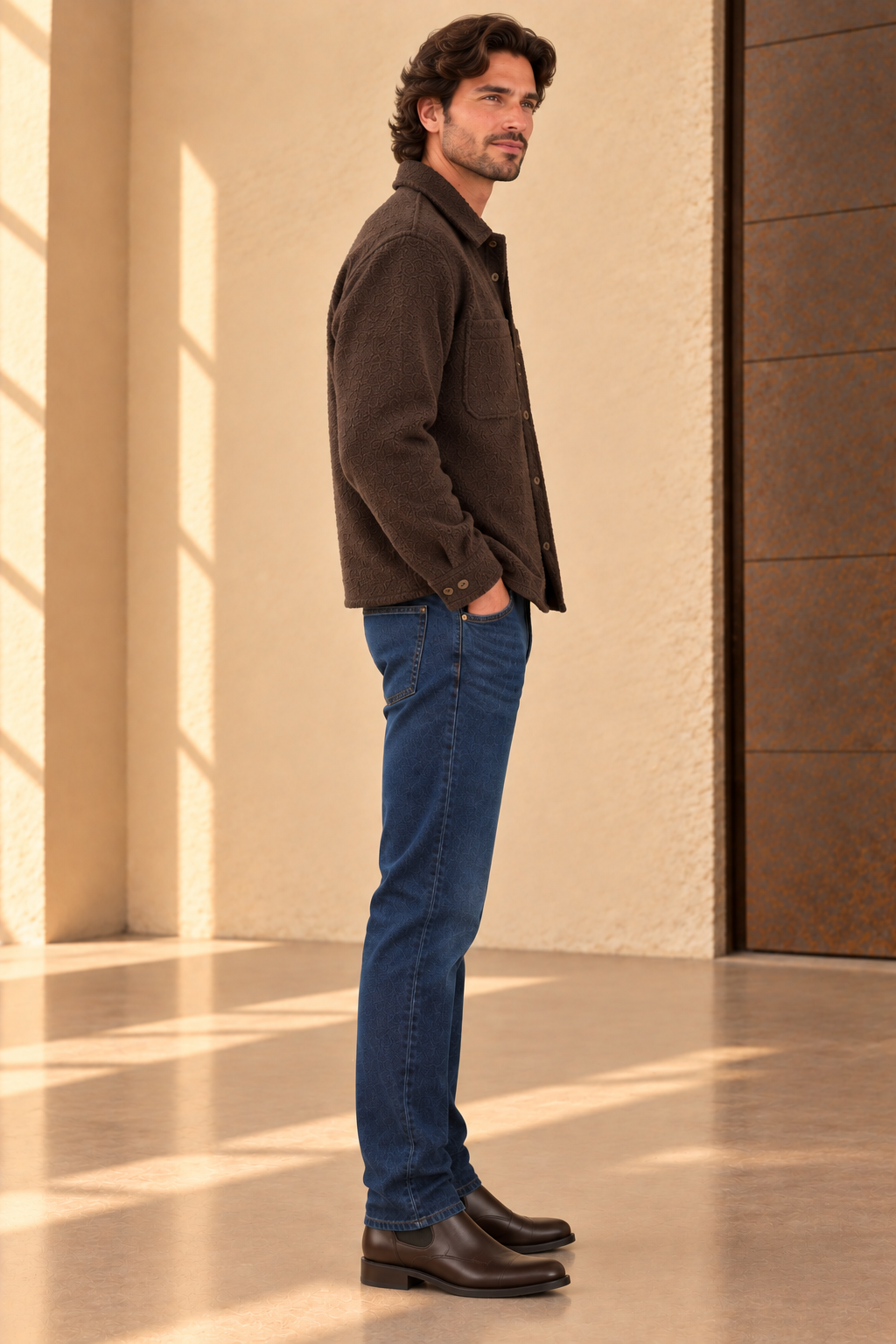 Delicioso Brown Boucle Overshirt