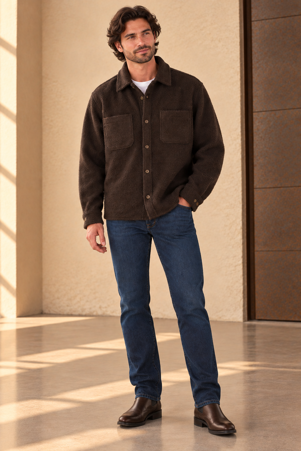 Delicioso Brown Boucle Overshirt