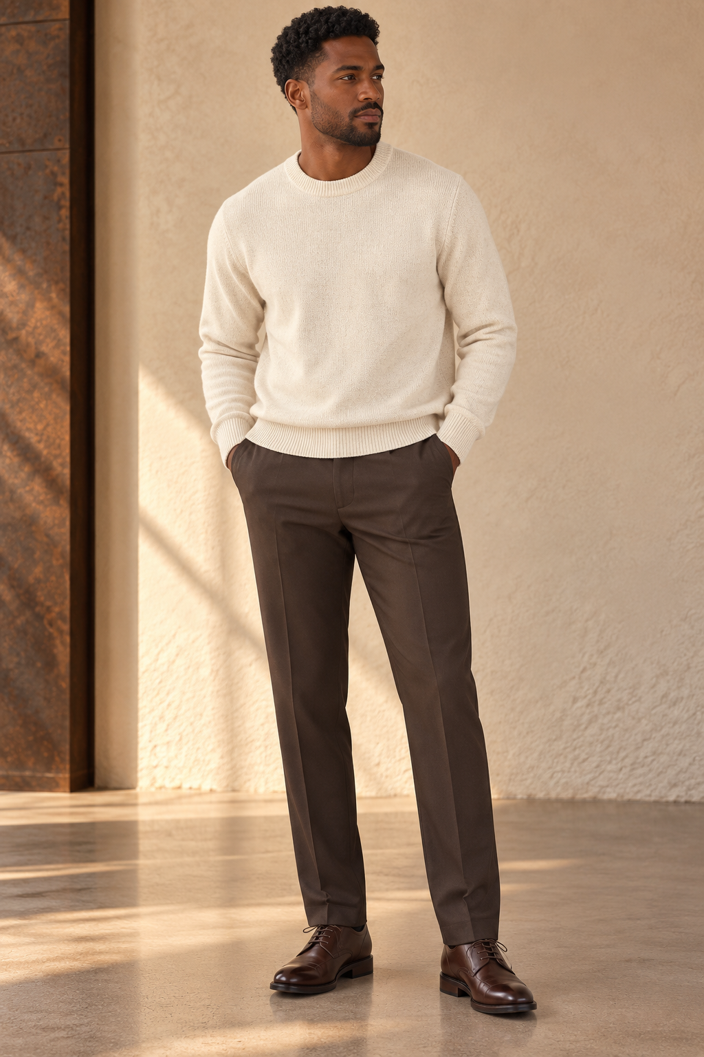 Mole Brown Brushed Twill Reg Suit Pants