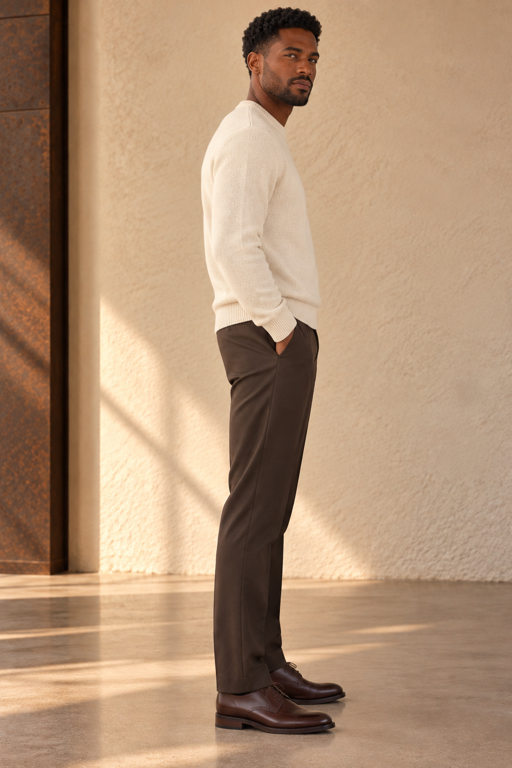 Mole Brown Brushed Twill Reg Suit Pants