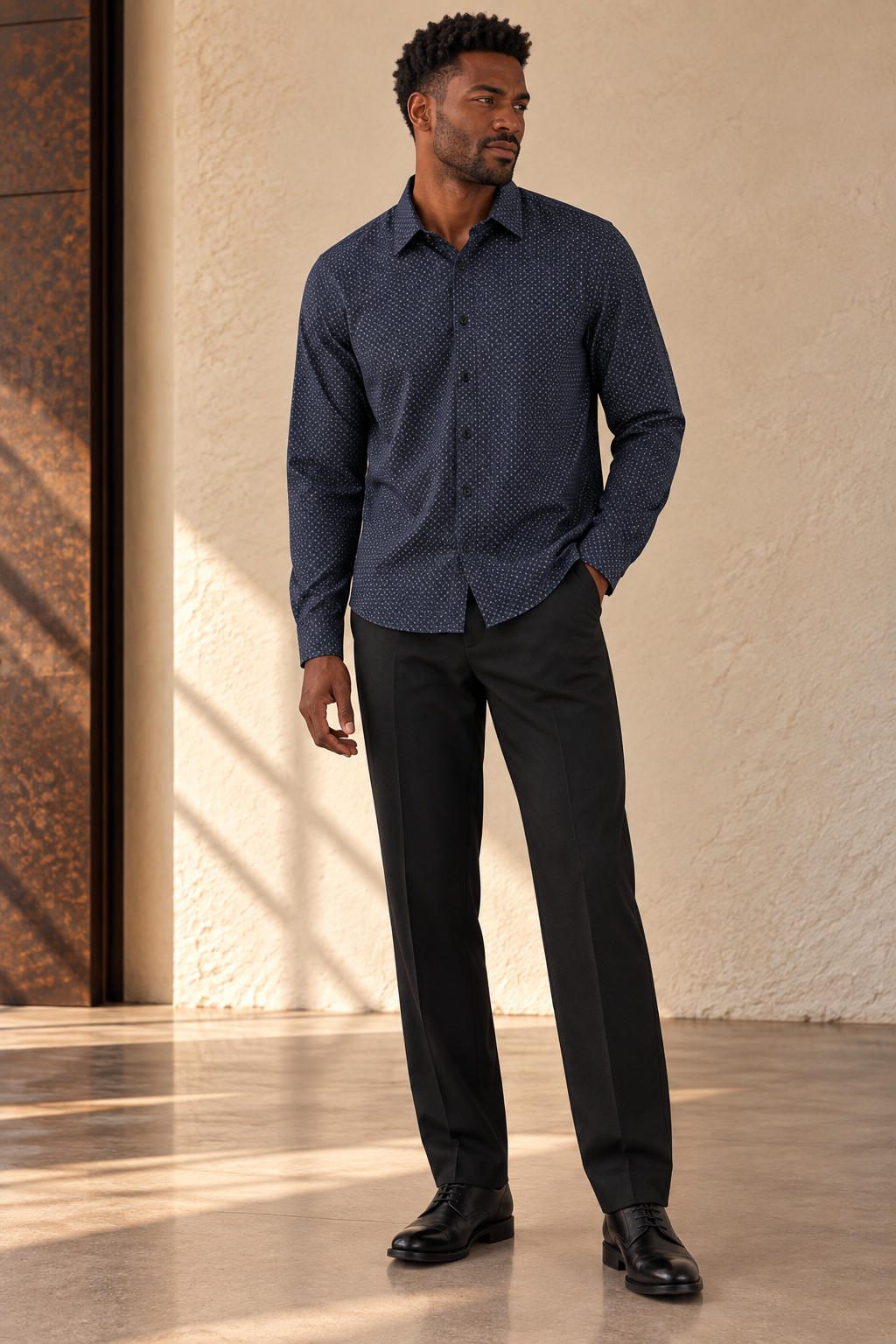 Navy Motif Long Sleeve Shirt