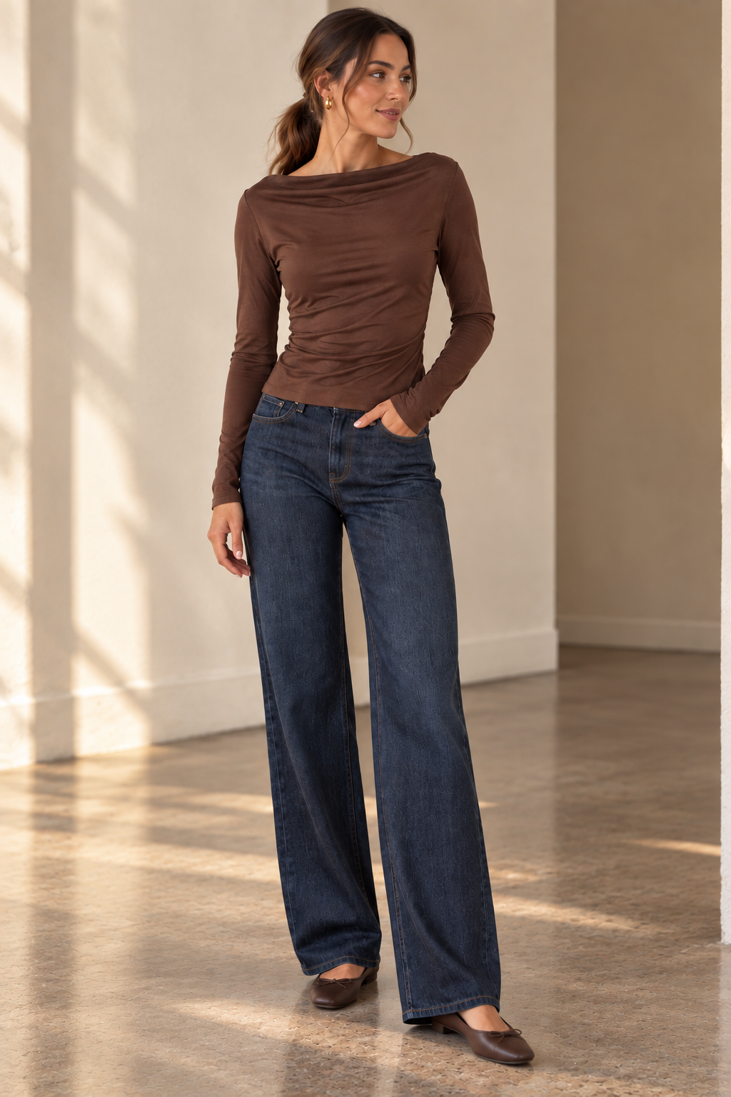 Brown Calypso Long Sleeve Top