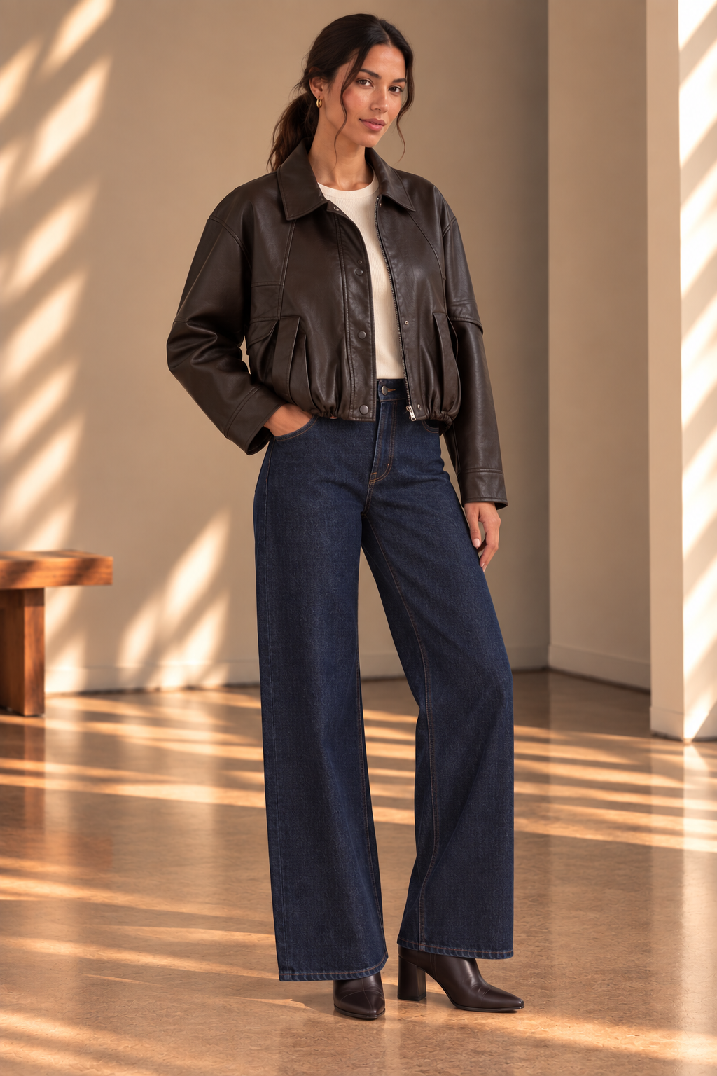 Dark Chocolate Blaze Crop Bomber Jacket