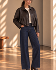 Dark Chocolate Blaze Crop Bomber Jacket