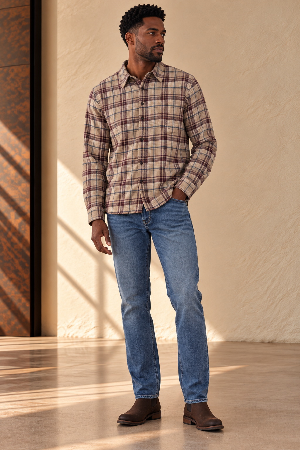 Green &amp; Purple Multi Plaid Classic Stretch Selvage Shirt