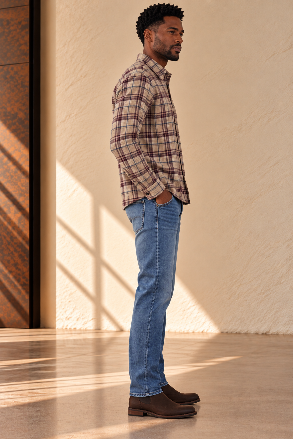 Green &amp; Purple Multi Plaid Classic Stretch Selvage Shirt