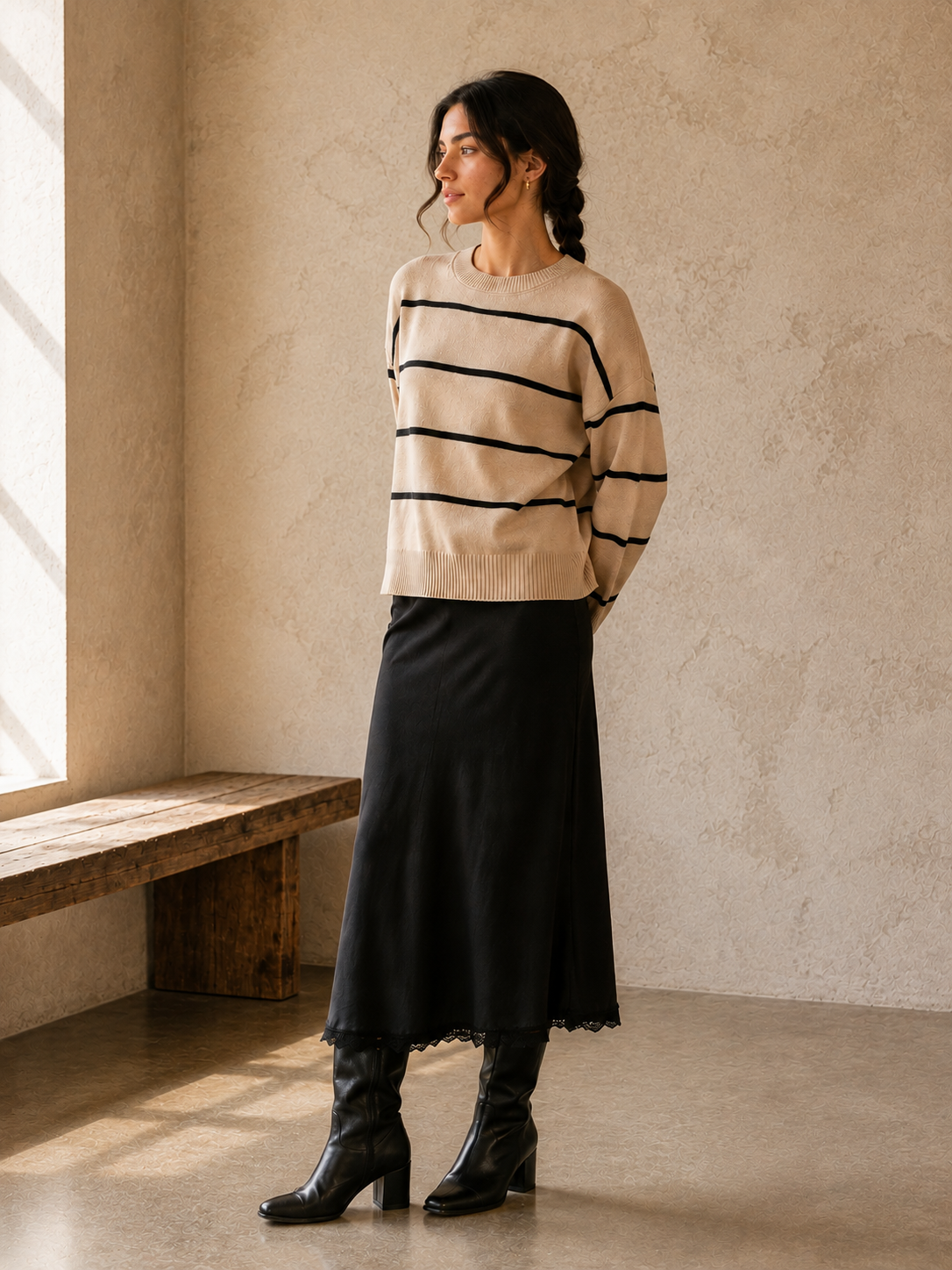 Beige &amp; Black Evelyn Sweater