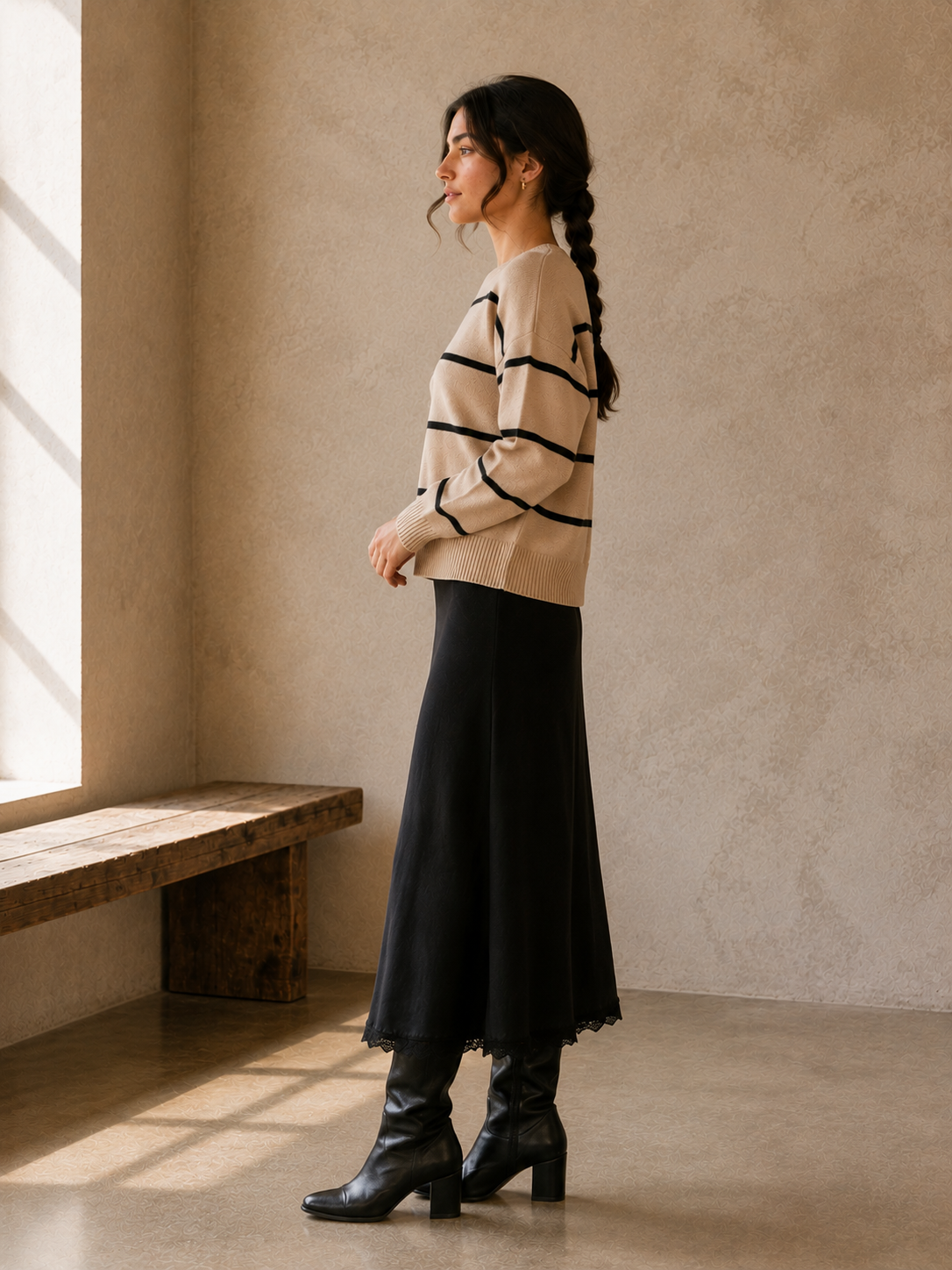 Beige &amp; Black Evelyn Sweater