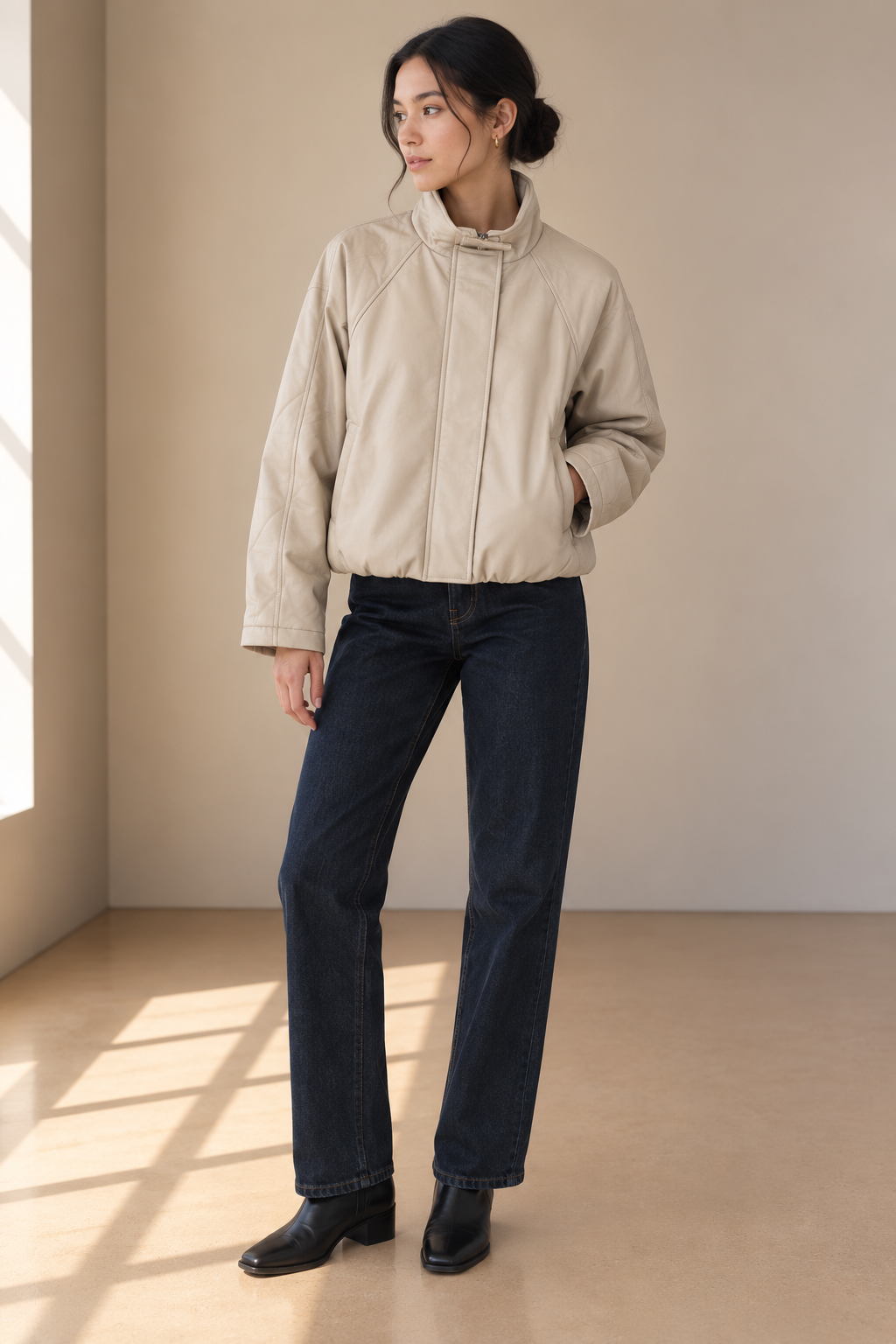 Ivory Faux Rue Bomber