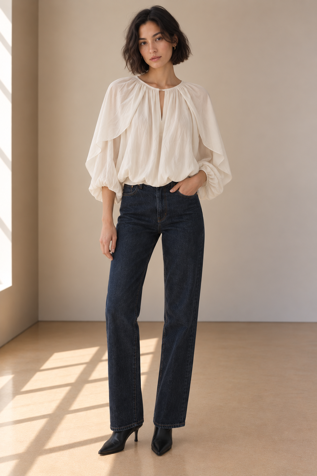 Ivory Malia Soft Woven Balloon Top