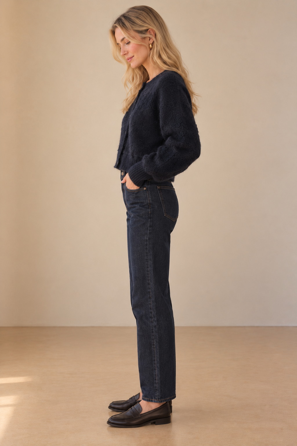 Navy Shayla Fuzzy Knitted Cardigan