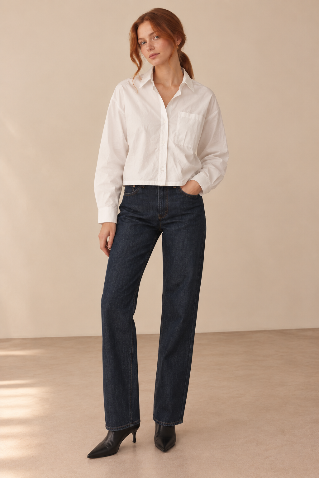 White Bronagh Cropped Button Up