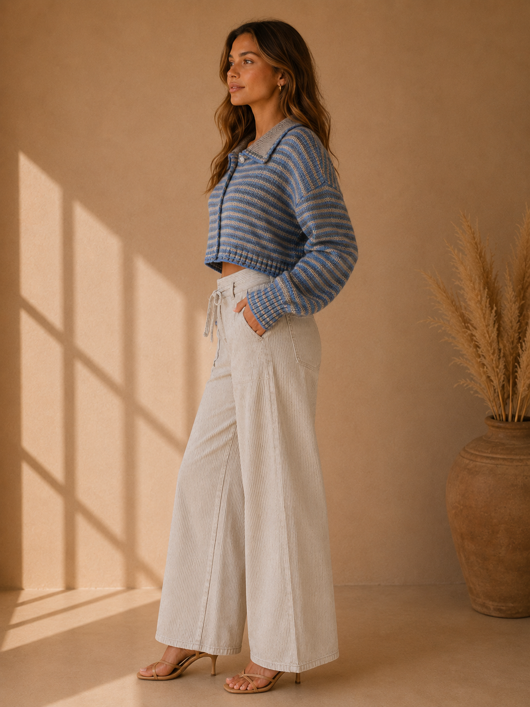 Taupe Blue Bluebird Cardigan Top - W2614