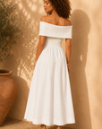 White Marjorie Off Shoulder Midi Dress