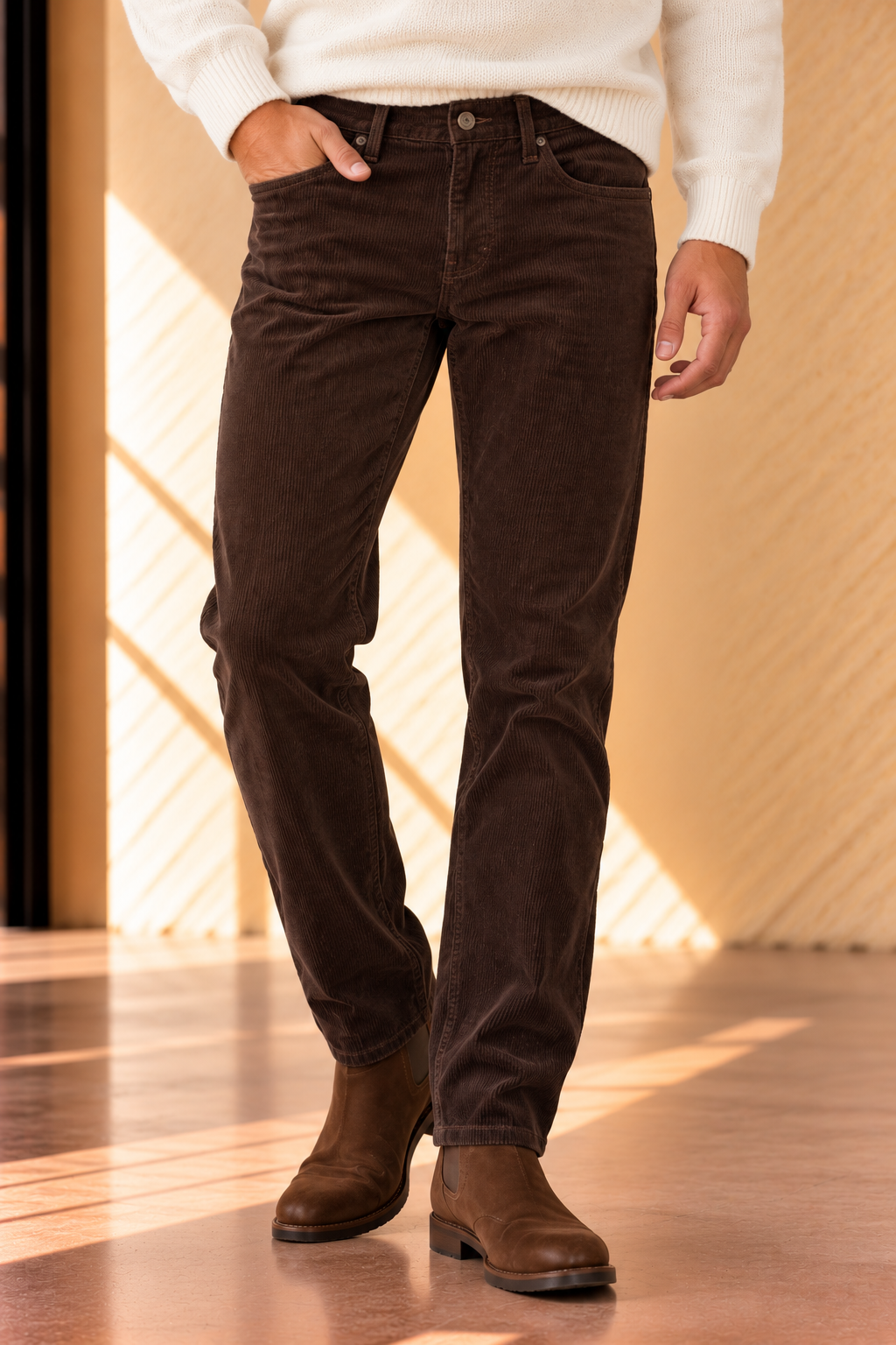 Dark Brown 5 Pocket Flex Terry Cords Athletic Fit