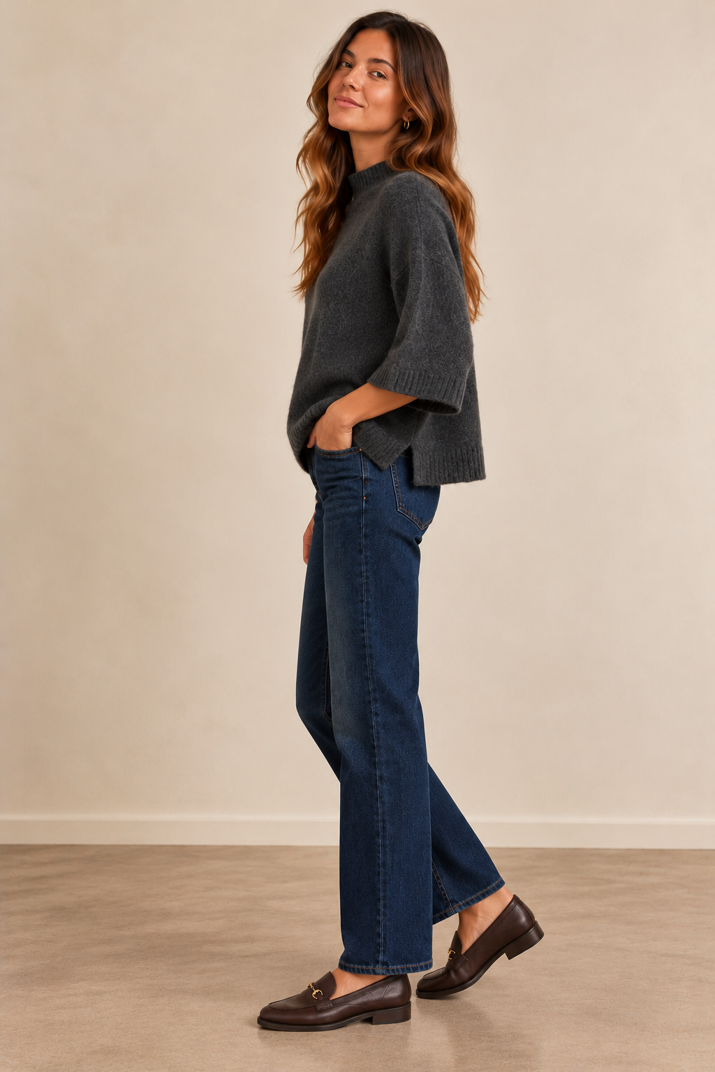 Charcoal Mock Neck Mia Sweater
