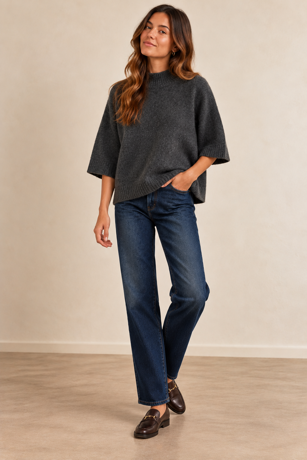 Charcoal Mock Neck Mia Sweater