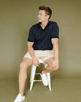 Navy & Sand Pinstripe Benny Knitted Polo
