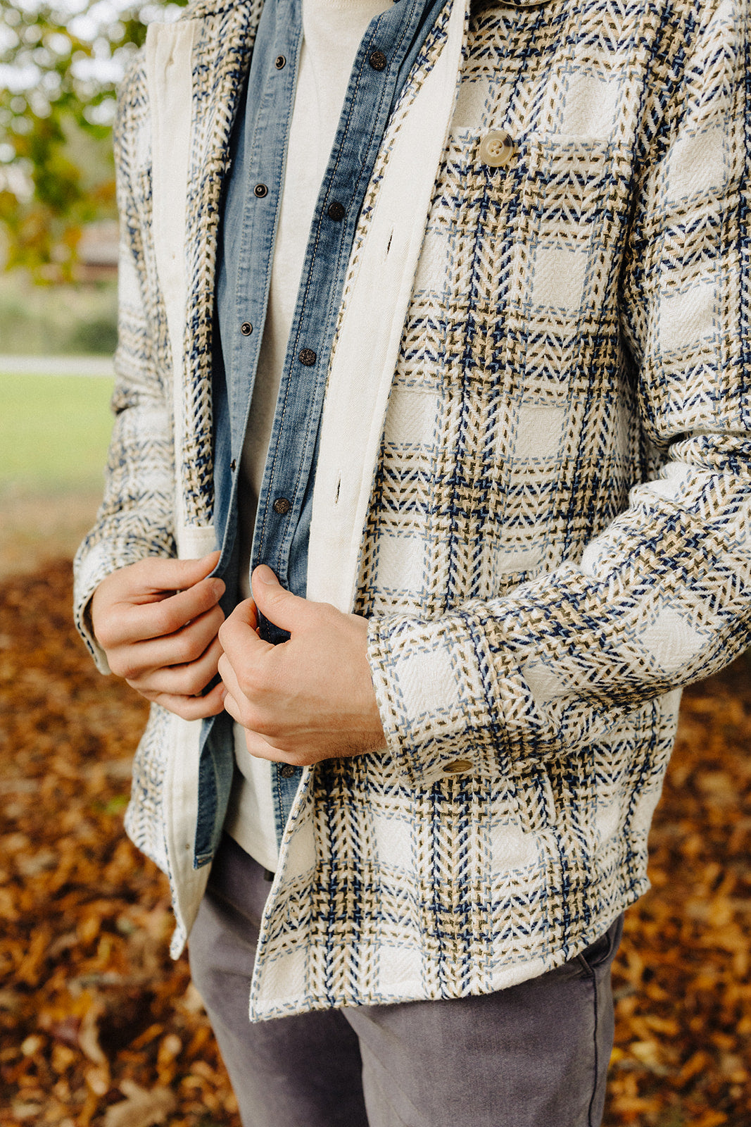 Natural/Blue Plaid Max Herringbone Overshirt