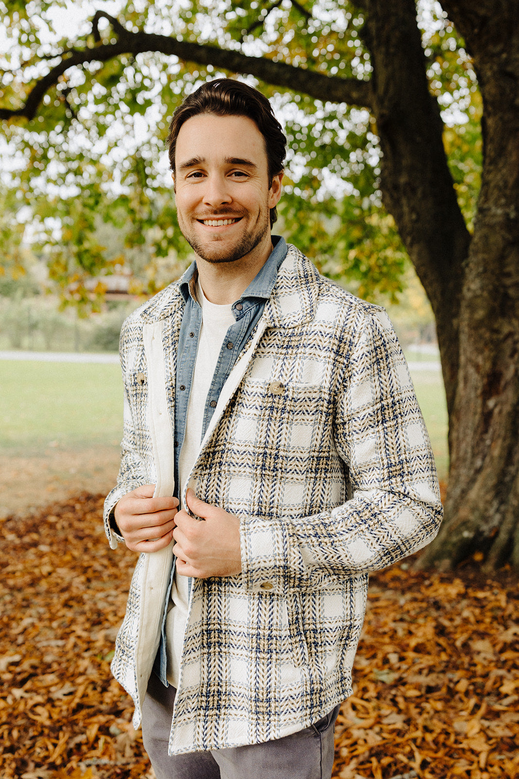 Natural/Blue Plaid Max Herringbone Overshirt